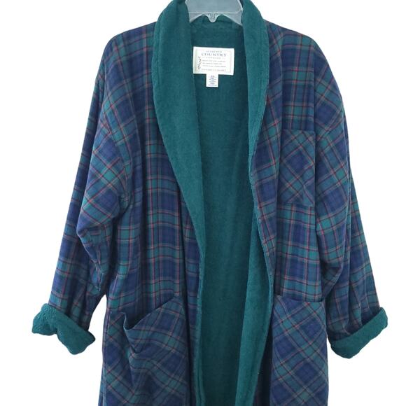 Vintage Victoria's Secret Country Cottons Tartan Plaid Robe Small Green Red Blue - Picture 3 of 6